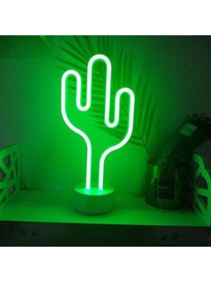 Neon Işıklı Kaktüs Masa Gece Lambası Pil ve USB Midastech