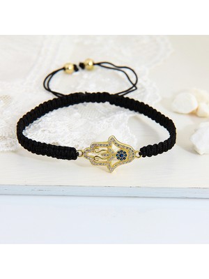 Kuyumcudükkanı Kuyumcudukkani "hamsa"makrome Ipli Bileklik- 40046-G-W-BLK