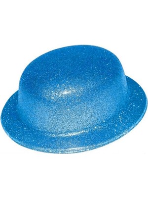 Gültekin Mavi Renk Simli Melon Yuvarlak Parti Şapkası 24X26 cm