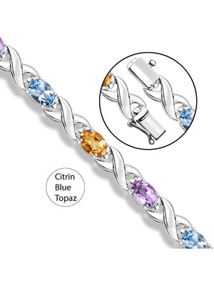 Kuyumcudükkanı Kuyumcudukkani Doğaltaşlı"sitrin, Ametıst, Mavi Topaz Su Yolu" Bileklik- 50177-W-M
