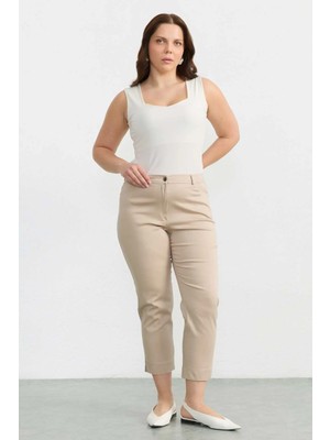 Selen Büyük Beden Paçası Taşlı Pamuk Pantolon  /  Taş