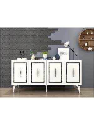 Vivense Vannessa Lazer Desenli Pleksili Konsol, Beyaz Gümüş