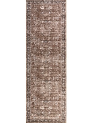 Halımax Atelier 501 Brown Taupe Eskitme Vintage Halı Etnik Hol Antre Halısı Otantik Yıkanabilir Yolluk