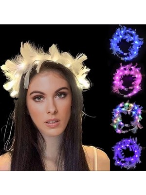Gültekin LED Işıklı Rgb 3 Fonksiyonlu Otrişli Parti Tacı Beyaz Renk