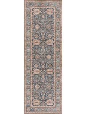 Halımax Atelier 505 Dusty Blue Eskitme Vintage Halı Etnik Hol Antre Halısı Otantik Yıkanabilir Yolluk