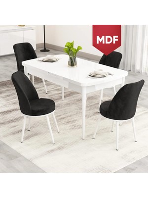 Canisa Nix Serisi Açılabilir MDF 70X114 Beyaz Mutfak Masası Takımı ve 4 Sandalye