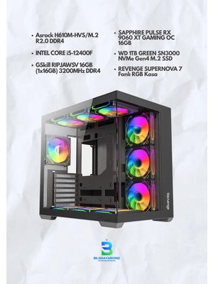 OEM Rx 9060 Xt 16GB Gaming Pc | I5 12400F | 16GB Ram | 1tb Nvme SSD | 7 Fanlı Kasa | Yüksek Fps Oyuncu Bilgisayarı
