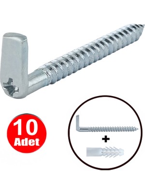 Yıldız Başlı 7cm L Vida Şofben Tablo Çerçeve Duvar Askısı Daset Askı Kancası Termosifon Vidalama Asma Montaj Demir Çivi Aparatı -10 Adet