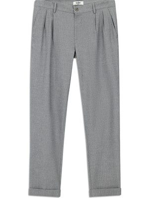 Kiğılı 6 Drop Regular Fit Standart Kesim Desenli Keten Karışımlı Pileli Klasik Kumaş Pantolon