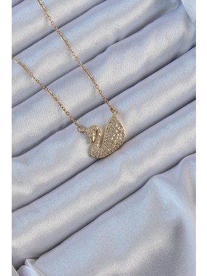 Gültekin 316L Çelik Zincir Altın Renk Zirkon Taşlı Kuğu Kolye