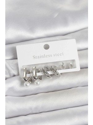 Gültekin 316L Çelik Gümüş Renk Kadın Küpe Seti