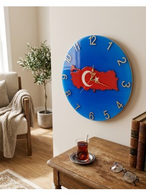 Af Epoxyart 35 cm - 3D Türkiye Haritası Temalı Epoksi Duvar Saati - Özel Tasarım  Dekoratif Duvar Saati - Modern Türkiye Haritası