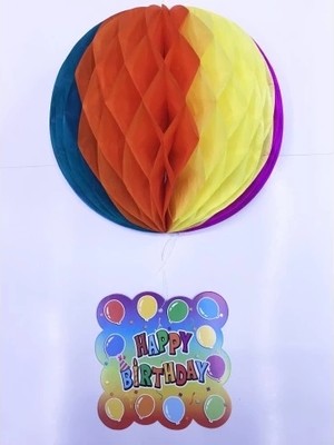 Gültekin Happy Birthday Kağıt Süsü 55 cm Renkli Parti Aksesuarı 1 Adet Düz Desenli