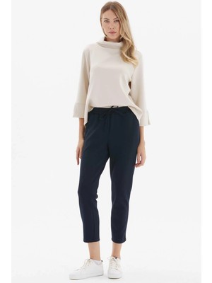 Selen Beli Lastikli Boru Paça Pantolon  /  Lacivert