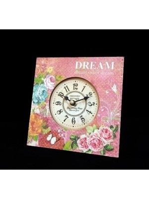 Kare Dream Temalı Dekoratif Ahşap Masa Saati, 16X16X3 cm