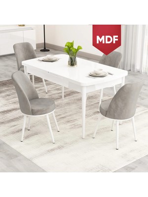 Canisa Nix Serisi Açılabilir MDF 70X114 Beyaz Mutfak Masası Takımı ve 4 Sandalye
