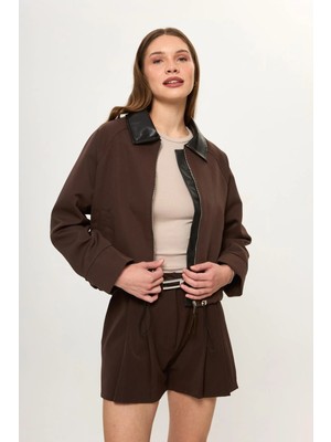 Tiffany & Tomato Deri Yakalı Ceket