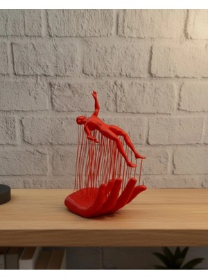 Gültekin 3D El Formlu Insan Figürü Kırmızı Soyut Tasarım Dekoratif Biblo 12X18 cm