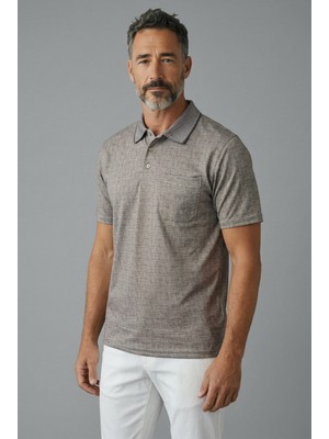 Erkek Simenti Yakalı Cepli Desenli Açık Kahve Tshirt