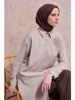 Armine Işlemeli Tunik Elbise Bej