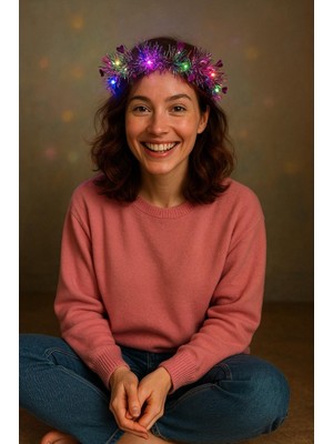 Freedom Storee Kalp Püsküllü Gece Parıltısı 3 Modlu LED Li Işıklı Taç Fuşya Renk