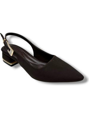 C-Shoes HK800-26 Süet Kısa Kare Topuk Arkası Açık Kadın Ayakkabı