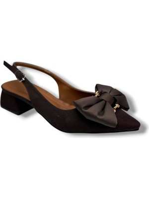 C-Shoes MR151-26 Saten Tokalı Fiyonk Kısa Kare Topuk Arkası Açık Kadın Ayakkabı