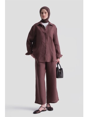 Armine Keten Oversize Tunik Kahverengi