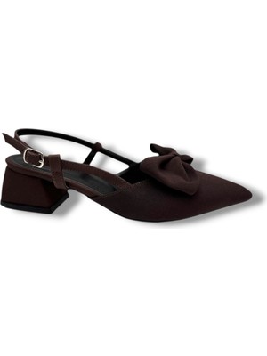 C-Shoes EU141-26 Saten Papyonlu Kısa Kare Topuk Arkası Açık Kadın Ayakkabı