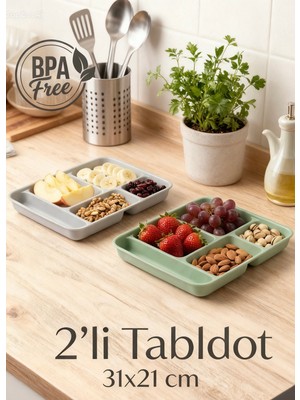 PremiumPort 2'li 5 Bölmeli Çocuk Sunum Tabağı Gri-Yeşil Bpa Free