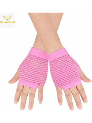 Freedom Storee 80’ler 90’lar Retro Neon Pembe File Parmaksız Kısa Eldiven 11 cm