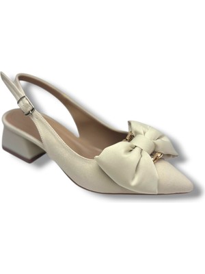 C-Shoes MR151-26 Saten Tokalı Fiyonk Kısa Kare Topuk Arkası Açık Kadın Ayakkabı