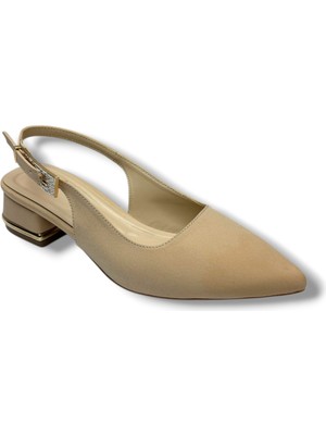 C-Shoes HK800-26 Süet Kısa Kare Topuk Arkası Açık Kadın Ayakkabı