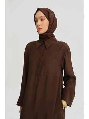 Armine Asimetrik Uzun Tunik Elbise Kahverengi