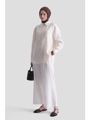 Armine Keten Oversize Tunik Ekru