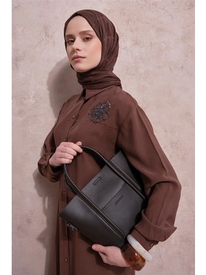 Armine Işlemeli Tunik Elbise Kahverengi