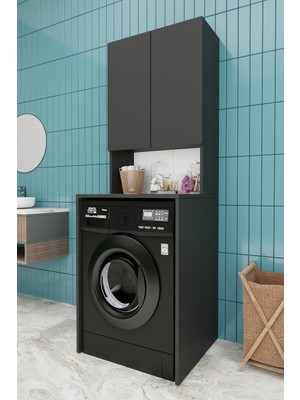 Asra Trend Lüks 2 Kapaklı Çamaşır Makinesi Dolabı %100 MDF 2 Kapaklı Çok Amaçlı Banyo Dolabı BD01