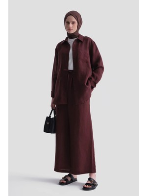 Armine Keten Oversize Tunik Bordo