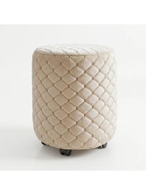 Ratemo Mobilya Tekerlekli Puf Tabure – Döşemelik Kumaş Silindir Puf Koltuk | Sağlam Ahşap Kasalı Makyaj Pufu