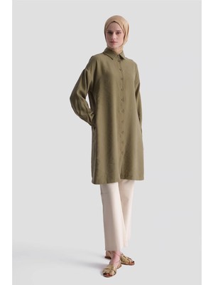 Armine Arkası Nakışlı Tunik Elbise Haki