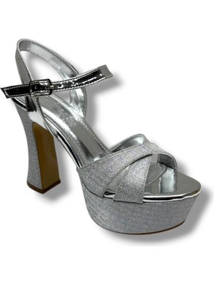 Defne 788-26 Simli Saten Çapraz Bant 30MM Platform Topuk Kadın SANDALET(12CM)