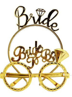 Freedom Storee Bride Yazılı Taç ve Bride To Be Yazılı Gözlü Seti Altın Renk  Nessiworld