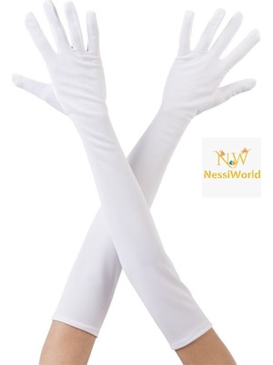 Freedom Storee Beyaz Renk Dirseğe Kadar Uzun Kumaş Eldiven 40 cm