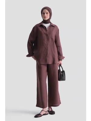 Armine Keten Oversize Tunik Kahverengi