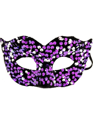 Freedom Storee Mor Renk Arkadan Lastikli Pul Payet Işlemeli Balo After Parti Maskesi