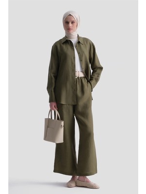 Armine Keten Oversize Tunik Haki