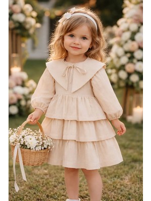 Pio Kids Elbise 6 Ay-24 Ay Bebek Pamuk Organik Şile Bezi Çıkartılabilir Yaka Sağlıklı Trend Kız Çocuk