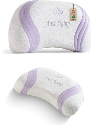 Viscotex Kırışıklık Önleyici Güzellik Yastığı, Anti-Aging Visco Yastık, 68X35X7 cm + 2 cm Pad, Lila