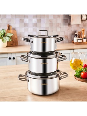 Karaca Powersteel 316+ Alberta Indüksiyon Tabanlı 6 Parça Çelik Tencere Seti