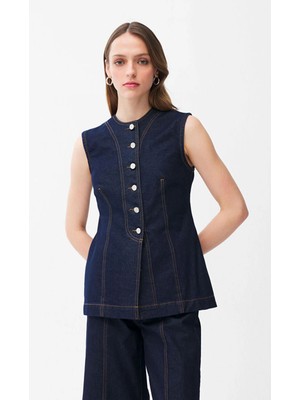 adL Dikiş Detaylı Denim Yelek Lacivert 17946651000